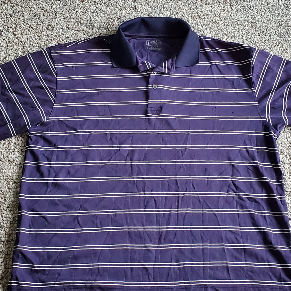 PGA Tour Golf Dri Fit Polo XL - Navy Blue with White Stripe - Like Brand New-EUC